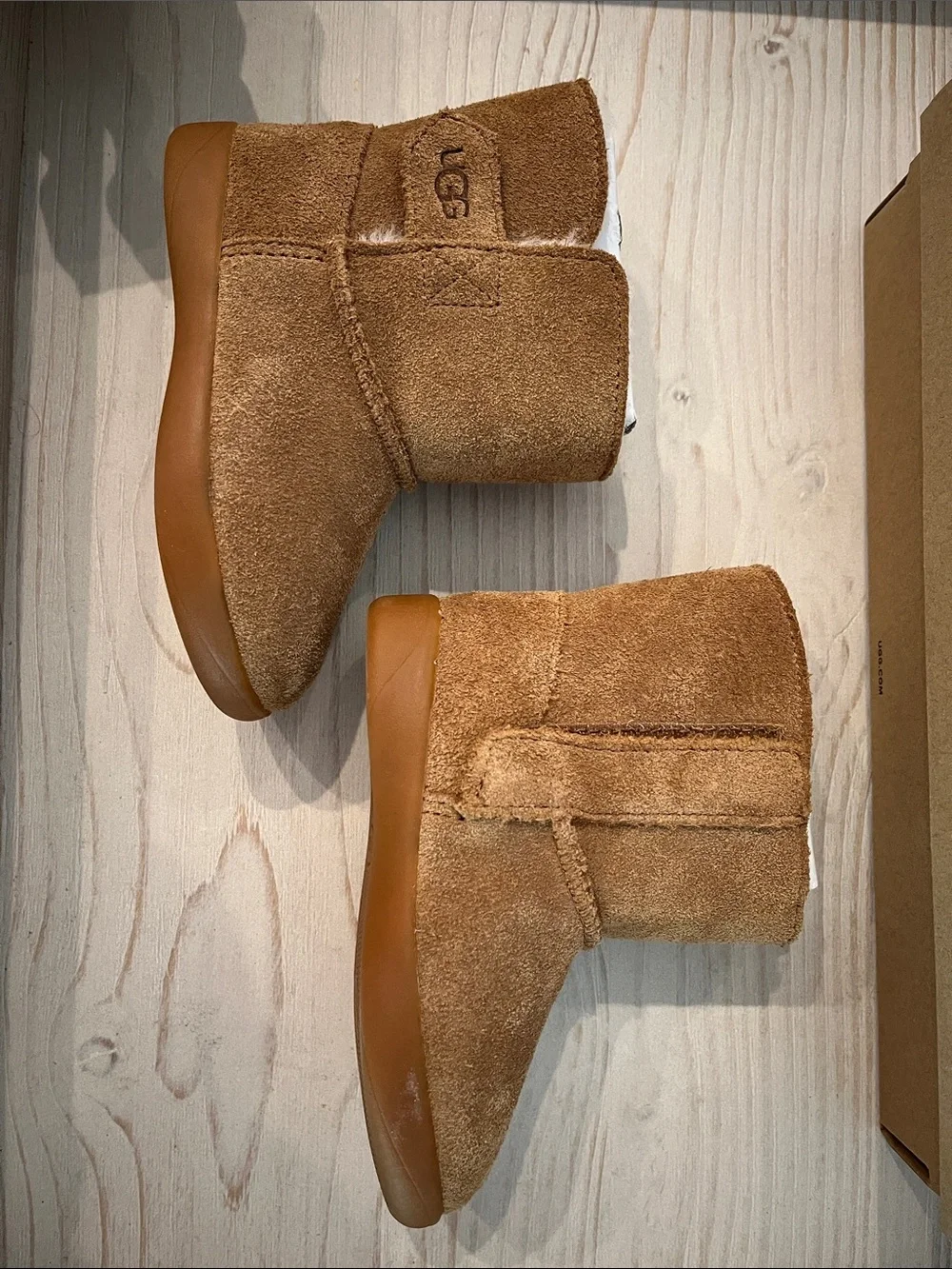 UGG Keelan Toddler Chestnut Suede Velcro Shearling Boots